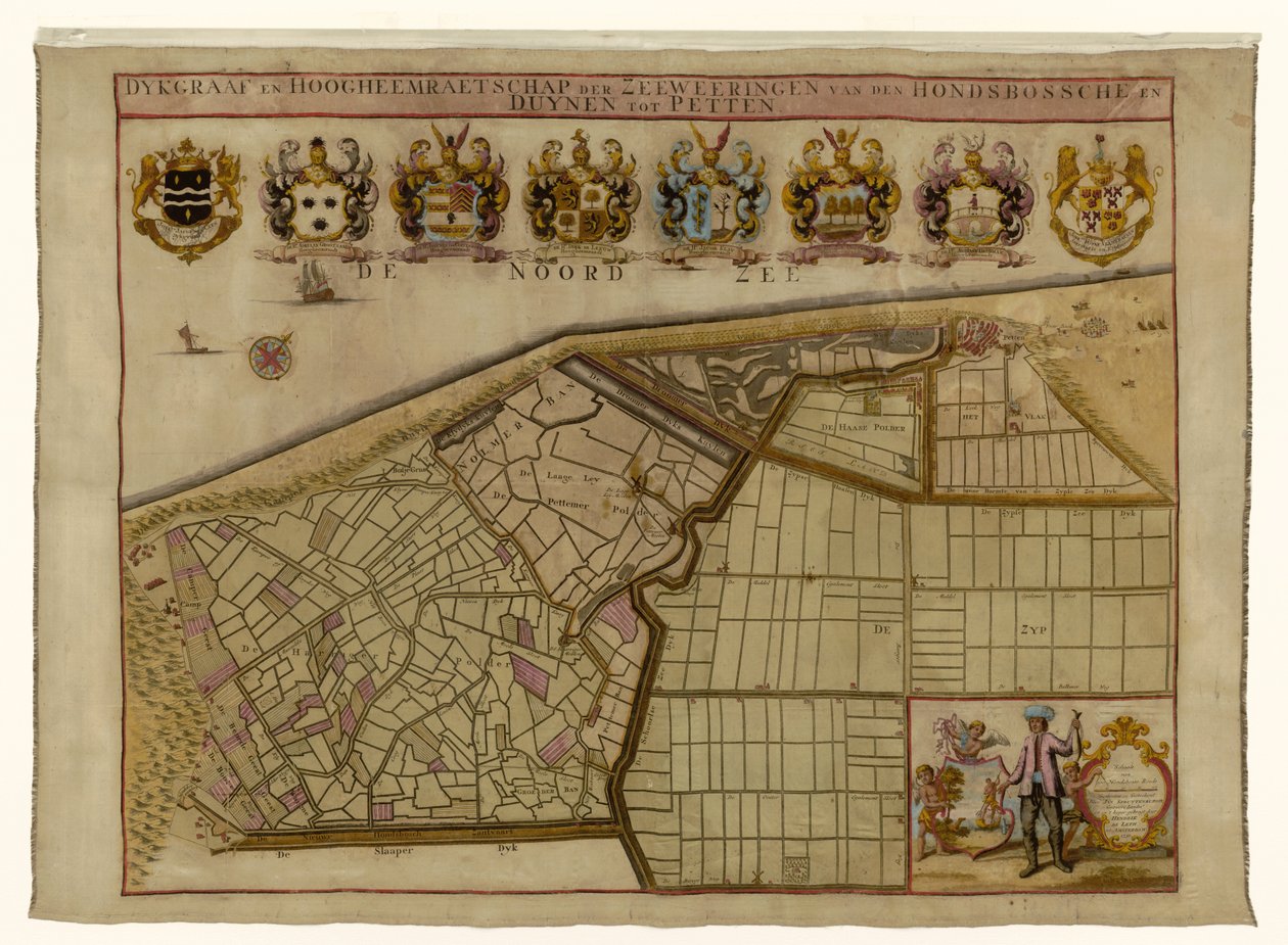 Mapa Hondsbossche Zeewering i wydm w Petten Dykgraaf i Hoogheemraetschap der Zeeweeringen od den Hondsbossche i Duynen do Petten (tytuł na obiekcie) autorstwa Hendrik de Leth