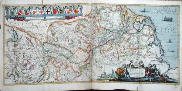 Mapa biegu Renu z „Le Nouveau Theatre du Monde”, Amsterdam 1639 (kolor grawerowany) autorstwa Hendrik the Elder Hondius