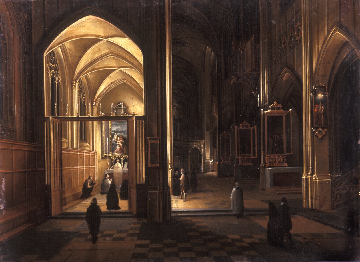 Wnętrze kościoła gotyckiego (olej na miedzi) autorstwa Hendrik the Younger Steenwyck