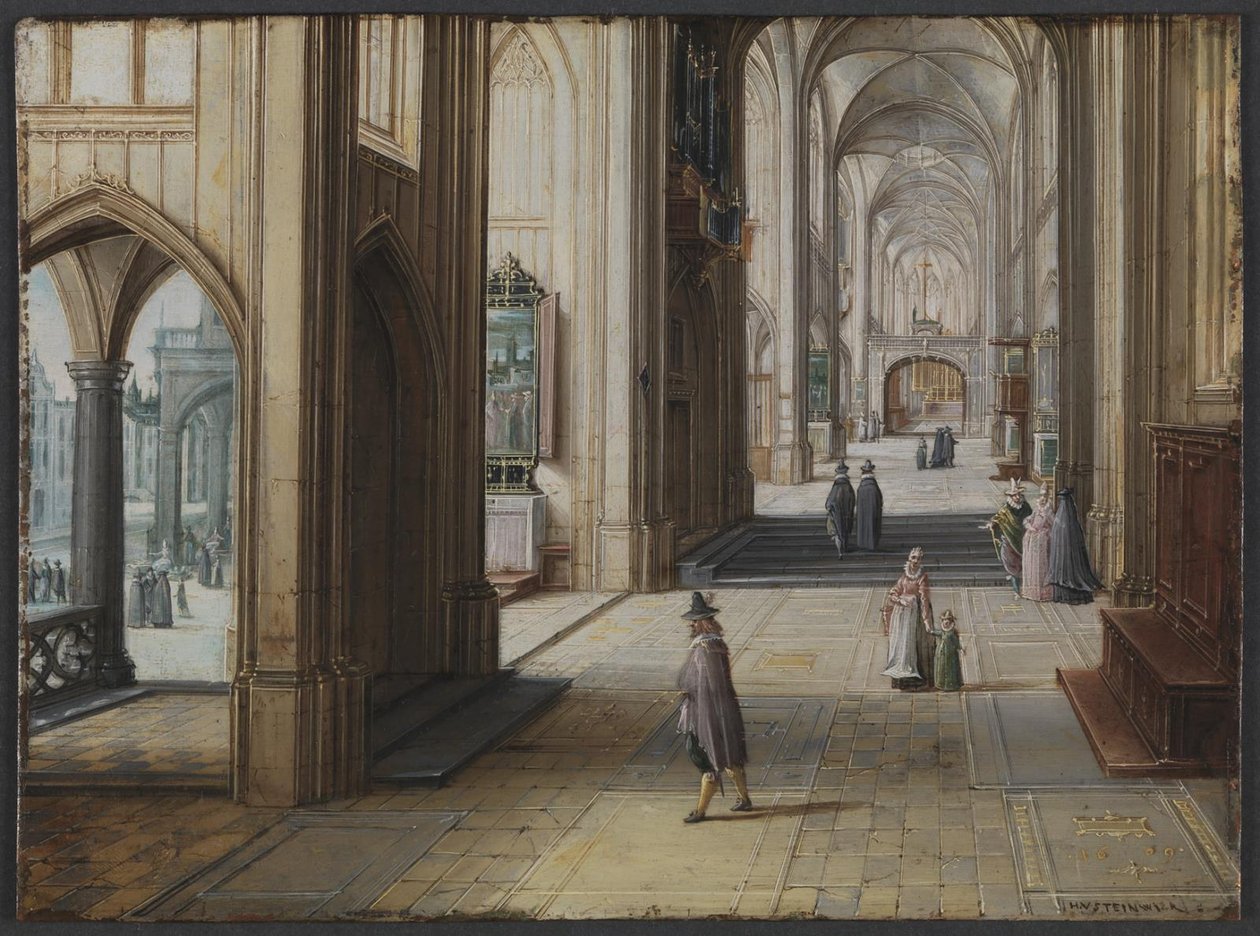Wnętrze gotyckiego kościoła patrzącego na wschód autorstwa Hendrik van II Steenwijck