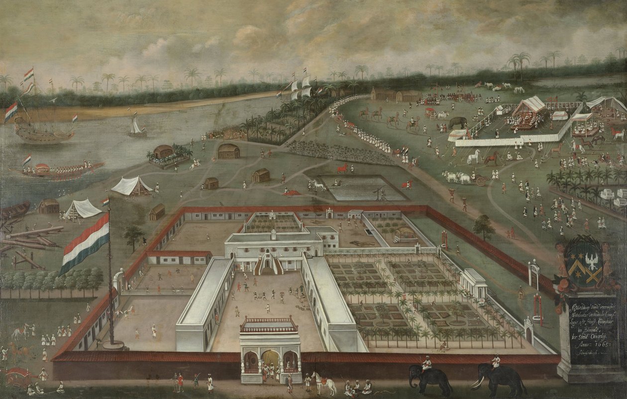 Placówka handlowa Holenderskiej Kompanii Wschodnioindyjskiej obok Gangesu w Hooghly, Bengal, 1665 r autorstwa Hendrik van Schuylenburgh