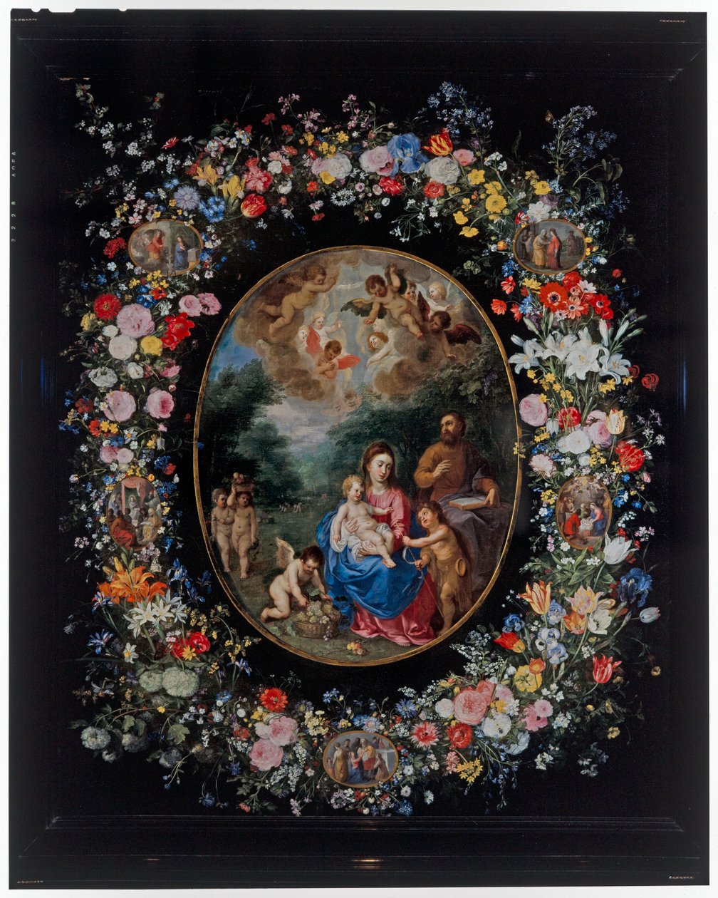 Święta Rodzina i Dzieciątko Święty Jan Chrzciciel i aniołowie w krajobrazie autorstwa Hendrik van the Elder Balen