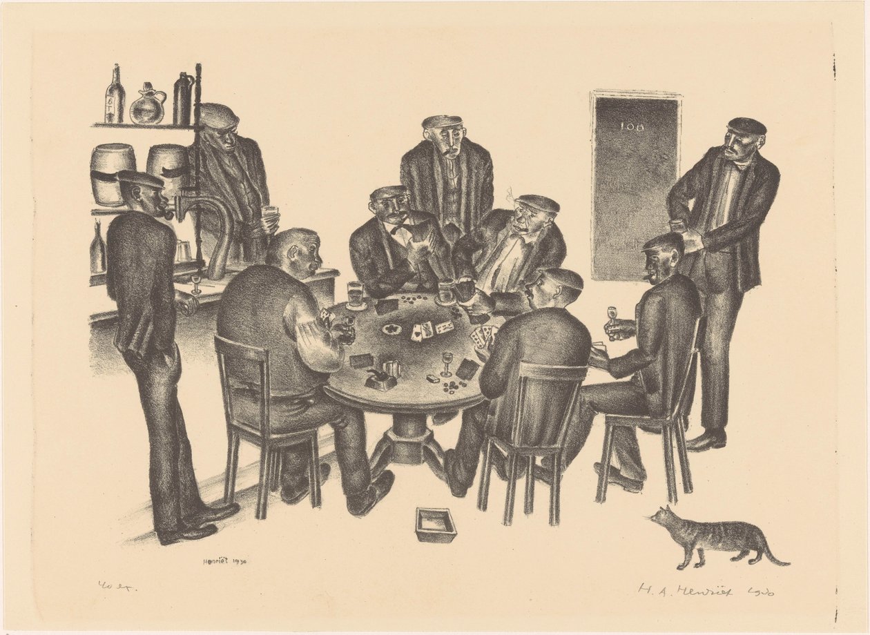 Mężczyźni grający w karty w barze autorstwa Henk Henriët (signed by artist)