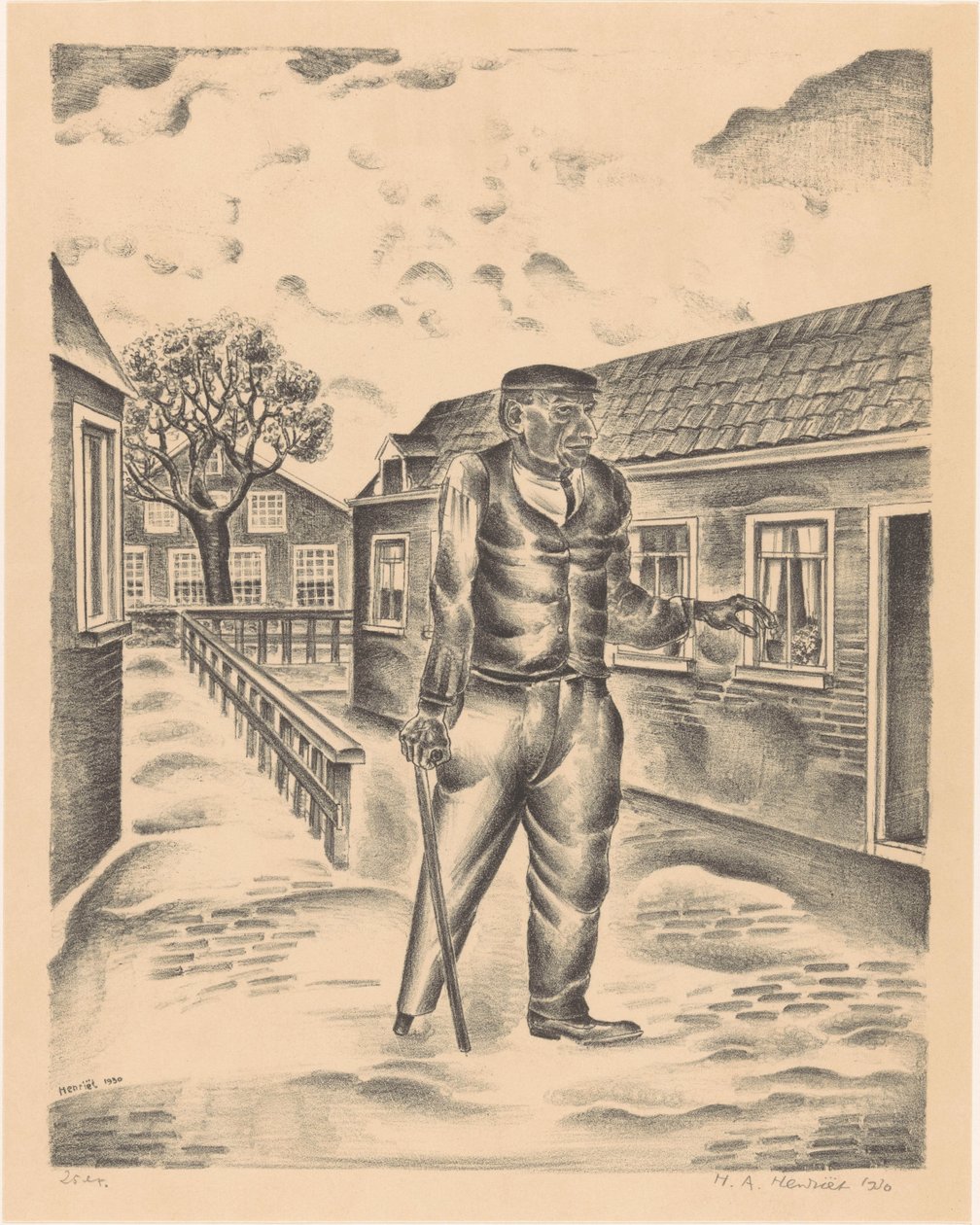 Mężczyzna z drewnianą nogą i laską autorstwa Henk Henriët (signed by artist)