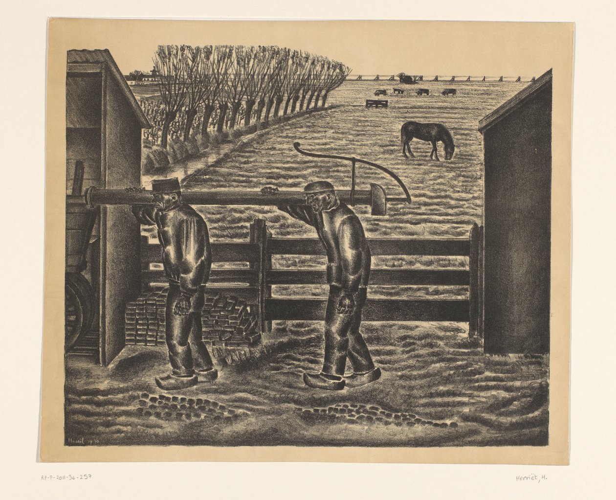 Dwóch rolników w krajobrazie autorstwa Henk Henriët (signed by artist)
