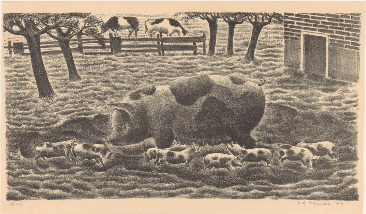 Siej z ośmioma prosiętami autorstwa Henk Henriët (signed by artist)