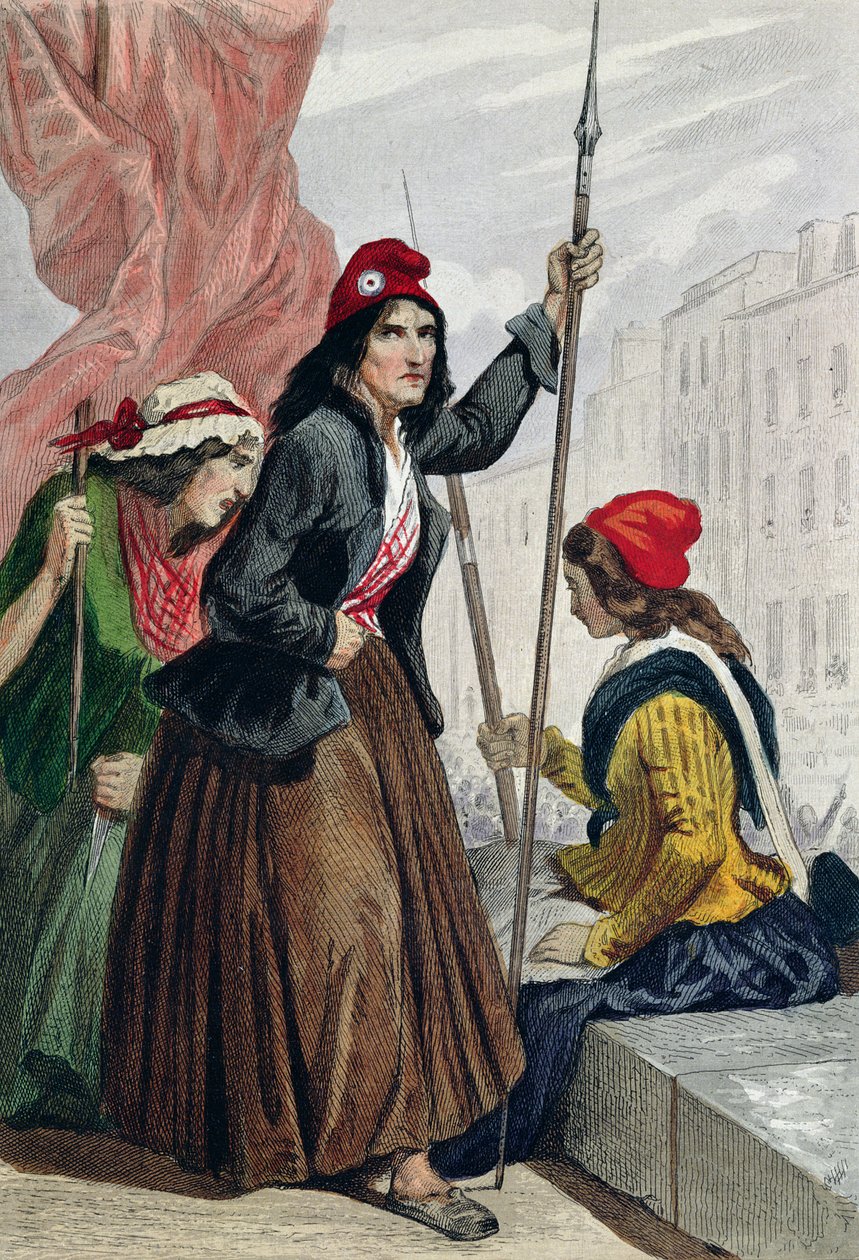 Trykoty z gilotyny na schodach kościoła Saint-Roch, 16 października 1793 r. (rycina kolorowa) autorstwa Henri Baron