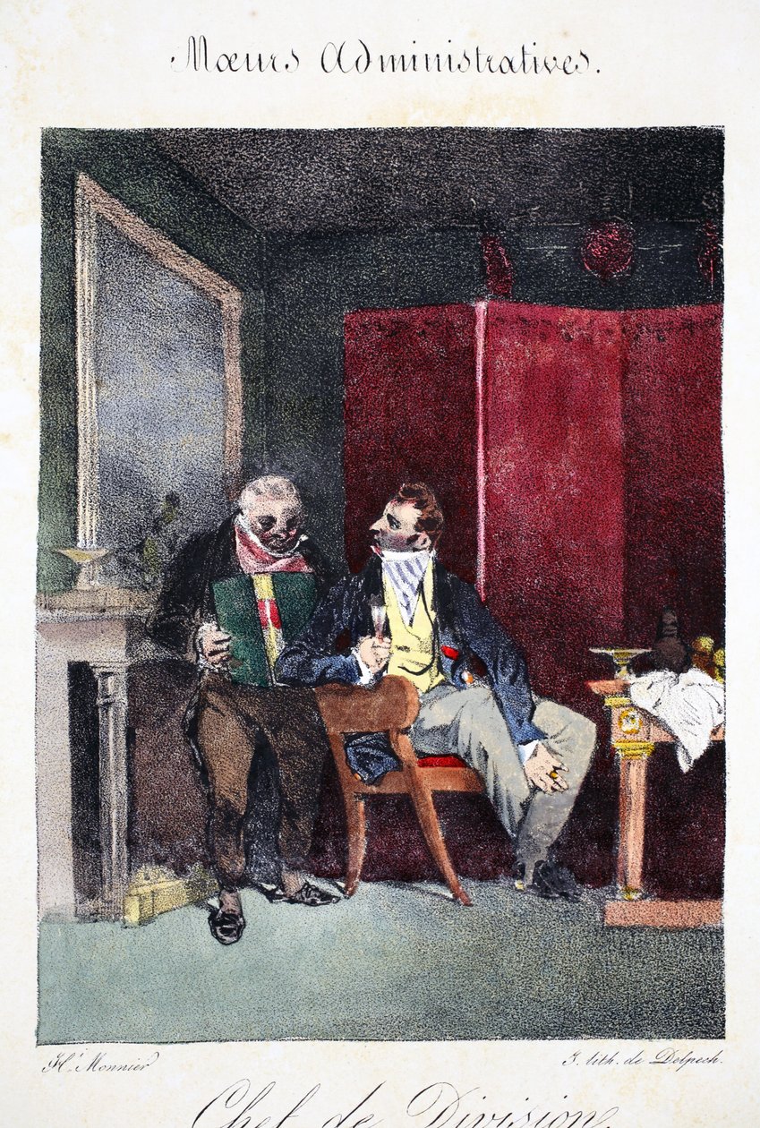 Kierownik działu, ilustracja z „Mores Administratives, Dessinées według natury” Henri Monniera, litografia Delpech, wyd. Paryż, ok.1828 (ręcznie kolorowana lito) autorstwa Henri Bonaventure Monnier
