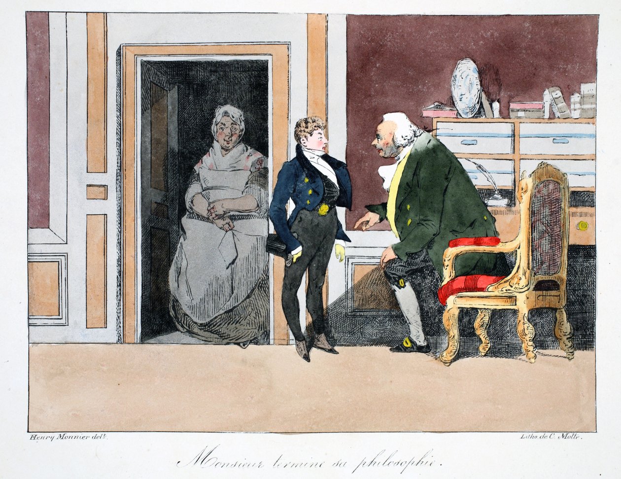 Ilustracja, ok. 1828 (ręcznie kolorowana lito) autorstwa Henri Bonaventure Monnier
