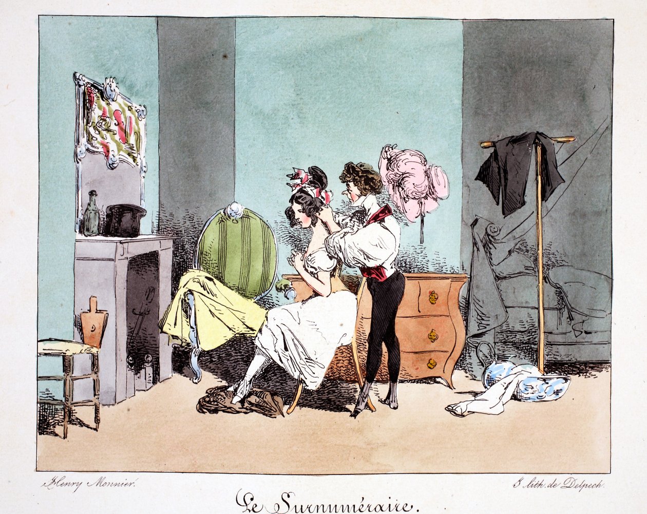 Le Surnumeraire, c.1828 (ręcznie kolorowana lito) autorstwa Henri Bonaventure Monnier