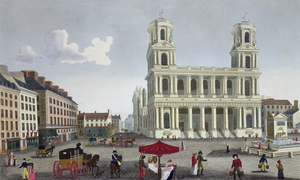 Place Saint Sulpice, ok.1815-20 (kolor grawerowany) autorstwa Henri Courvoisier Voisin