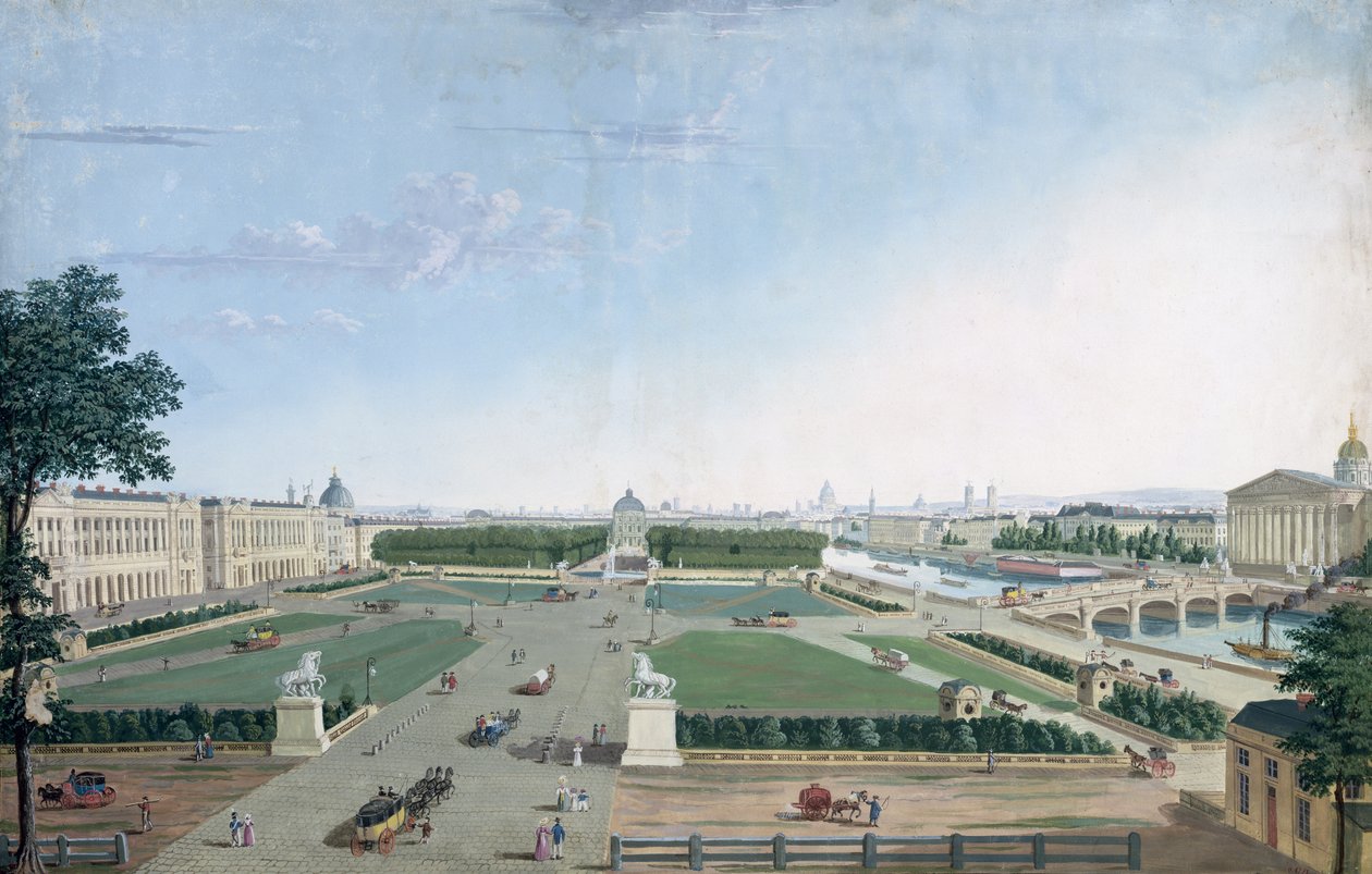 Widok na Place Louis XV i Jardin des Tuileries, 1815-30 autorstwa Henri Courvoisier Voisin