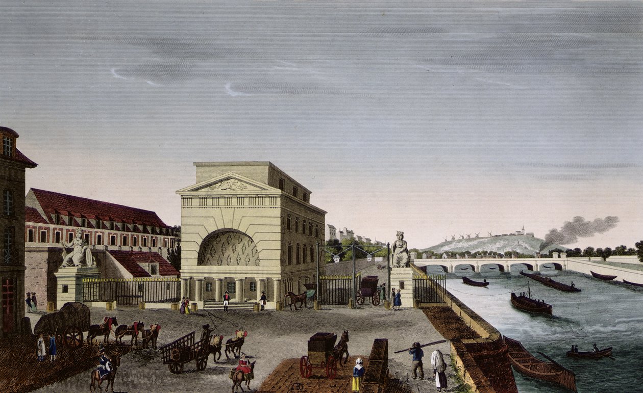 Barriere de Passy, ok. 1815-20 (kolor grawerowany) autorstwa Henri Courvoisier Voisin