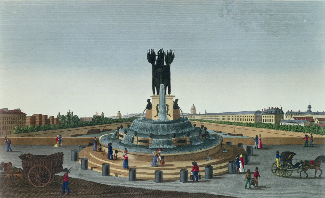 Fontanna Słoni na Place de la Bastille, ok.1815-20 (kolor grawerowany) autorstwa Henri Courvoisier Voisin