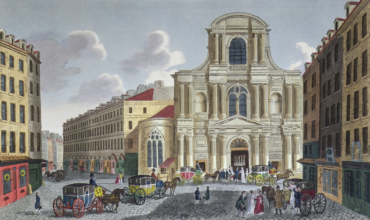 Kruchta kościoła św. Gerwazego, ok. 1815-20 (kolorowe grawerowanie) autorstwa Henri Courvoisier Voisin