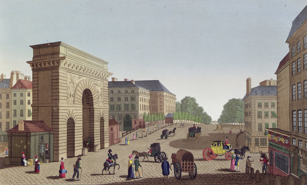 Porte Saint Martin, ok.1815-20 (kolor grawerowany) autorstwa Henri Courvoisier Voisin