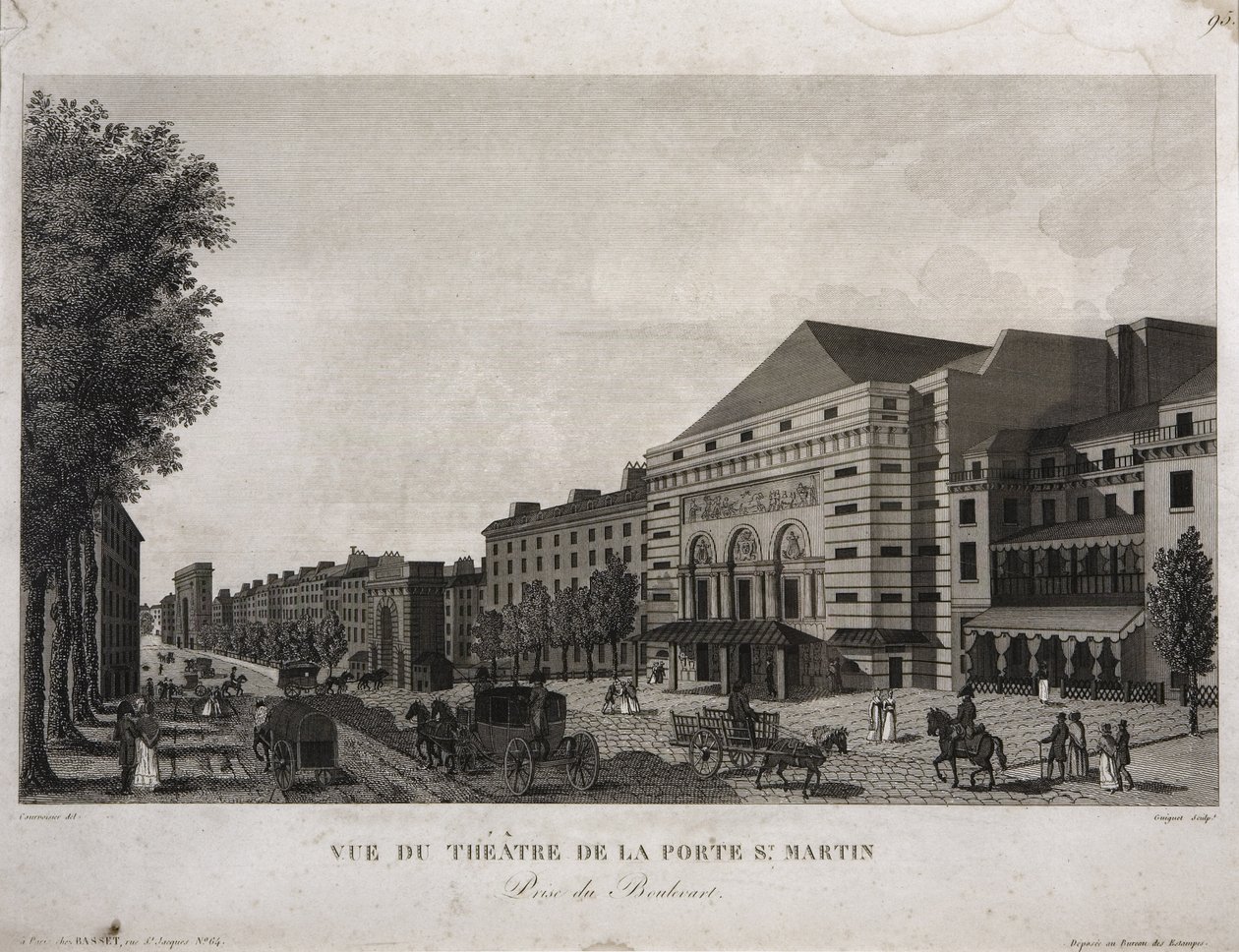 Teatr Porte St. Martin, Boulevard Montmartre, Paryż, sztych. Guiguet, ok. 1810 autorstwa Henri Courvoisier Voisin