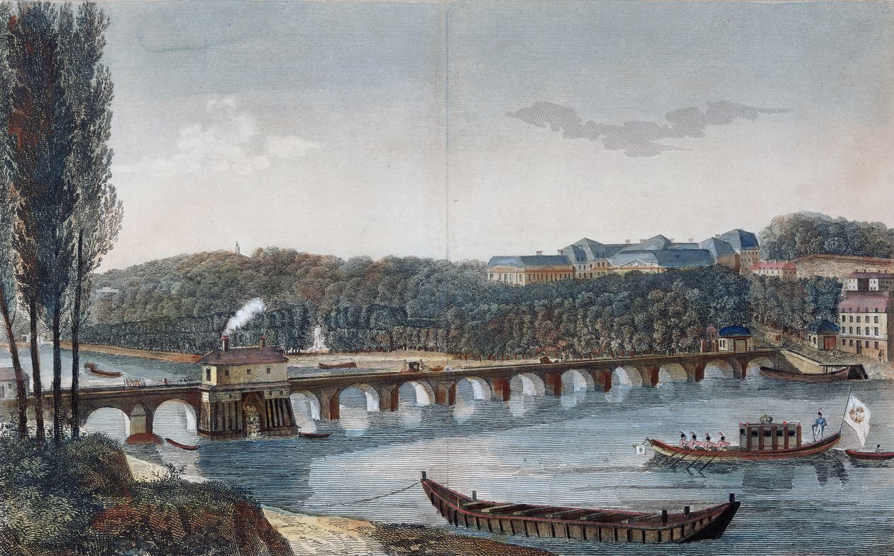 Widok na zamek i most Saint-Cloud autorstwa Henri Courvoisier Voisin