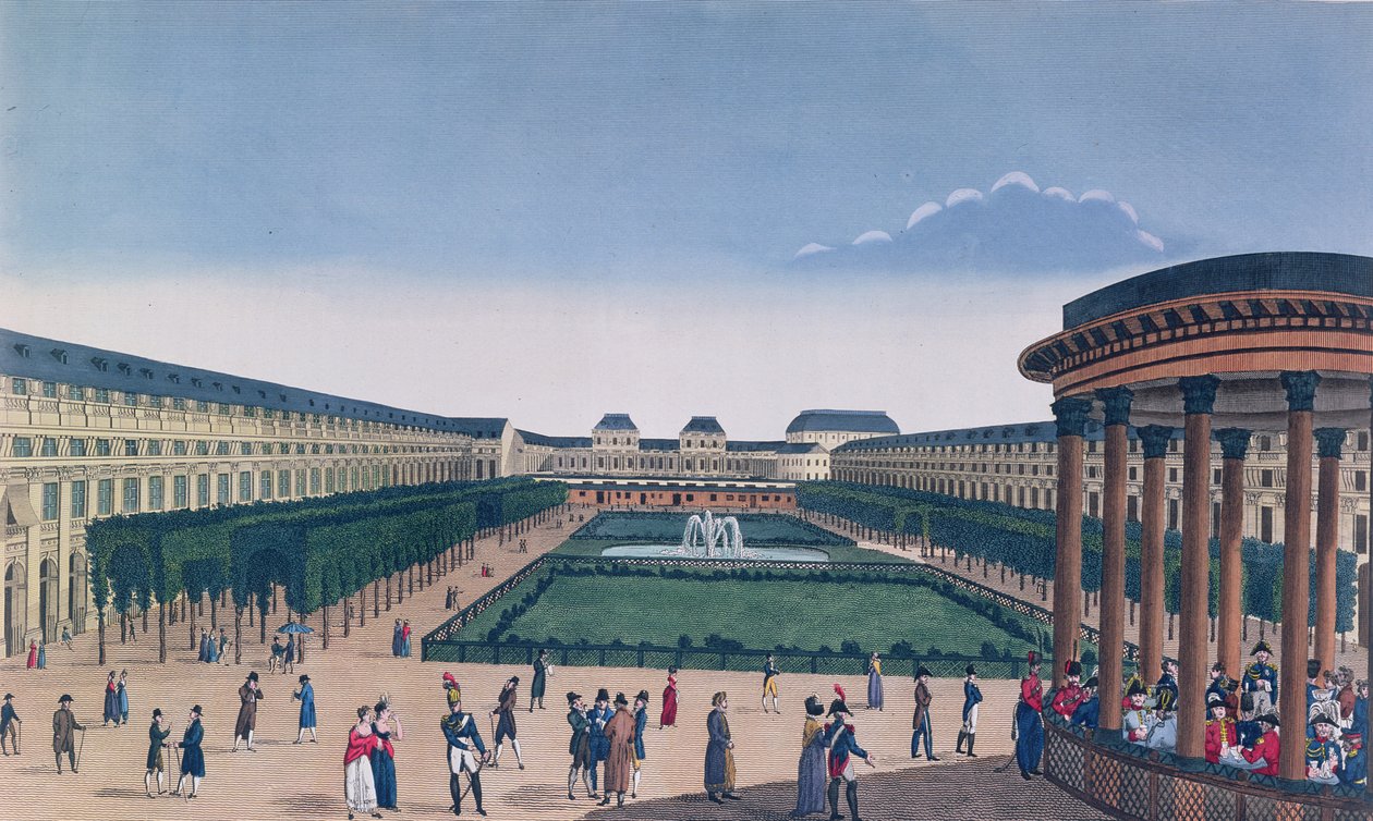 Widok ogrodów Palais Royal, widziany z Rotundy, rytowany przez Eugene