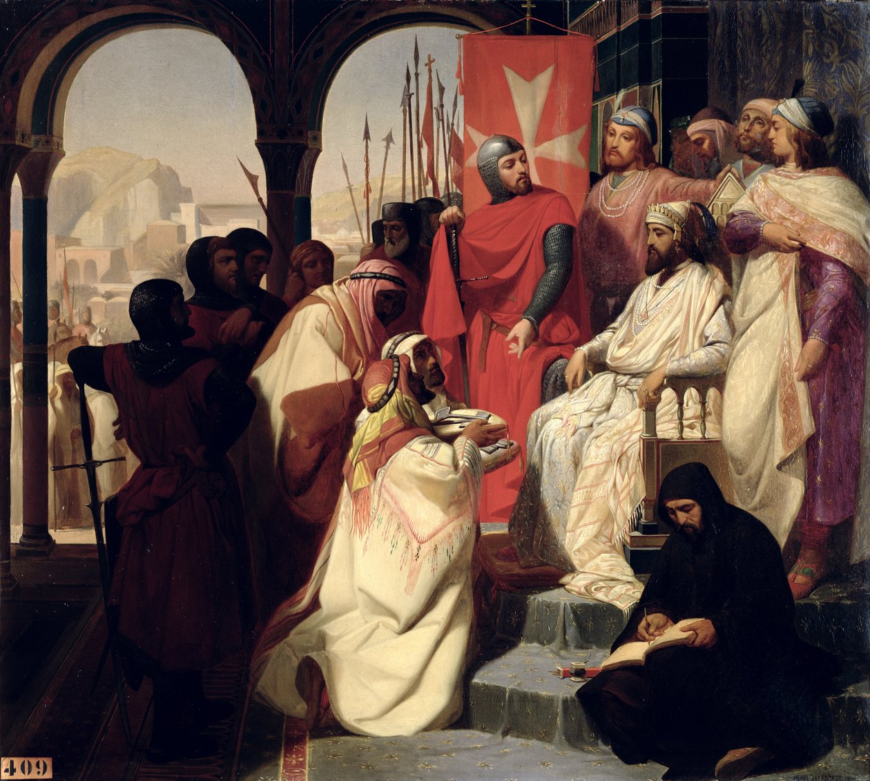 Rycerze Zakonu Św. Jana Jerozolimskiego przywracający religię w Armenii w 1347, 1844 r. autorstwa Henri Delaborde