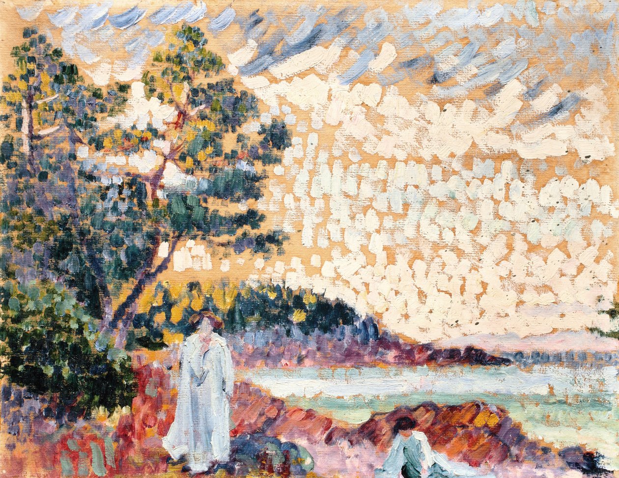 Dwie kobiety w pejzażu morskim, ok. 1900 (olej na papierze na płótnie) autorstwa Henri Edmond Cross