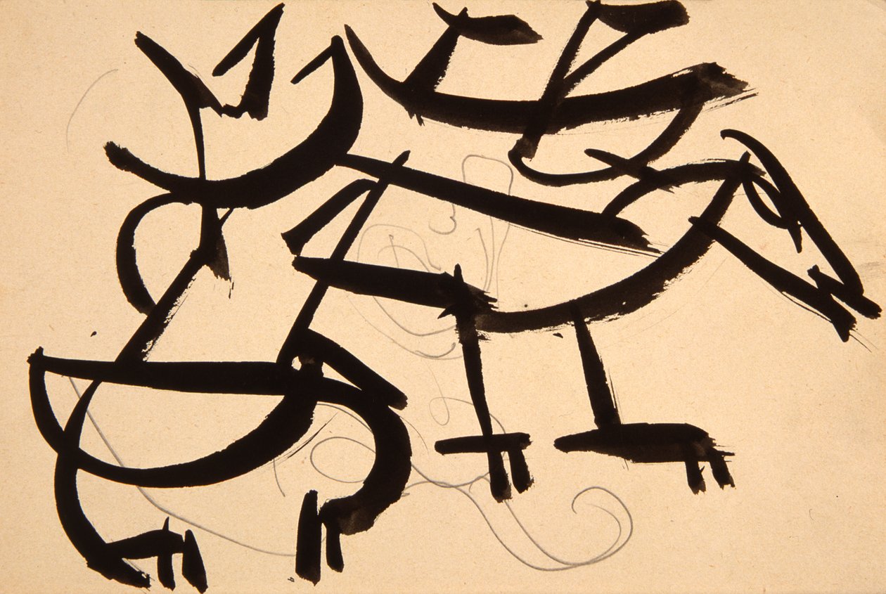 Kot atakujący psa, 1913 (czarne pranie i tusz na papierze) autorstwa Henri Gaudier Brzeska