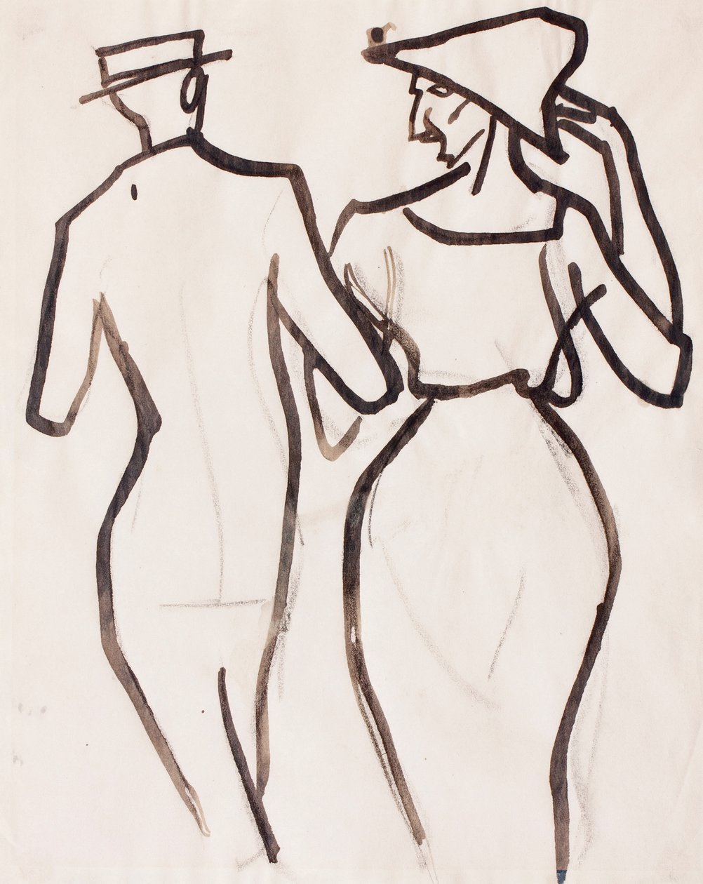 Para Walking (kreda, pędzel i tusz na papierze) autorstwa Henri Gaudier Brzeska