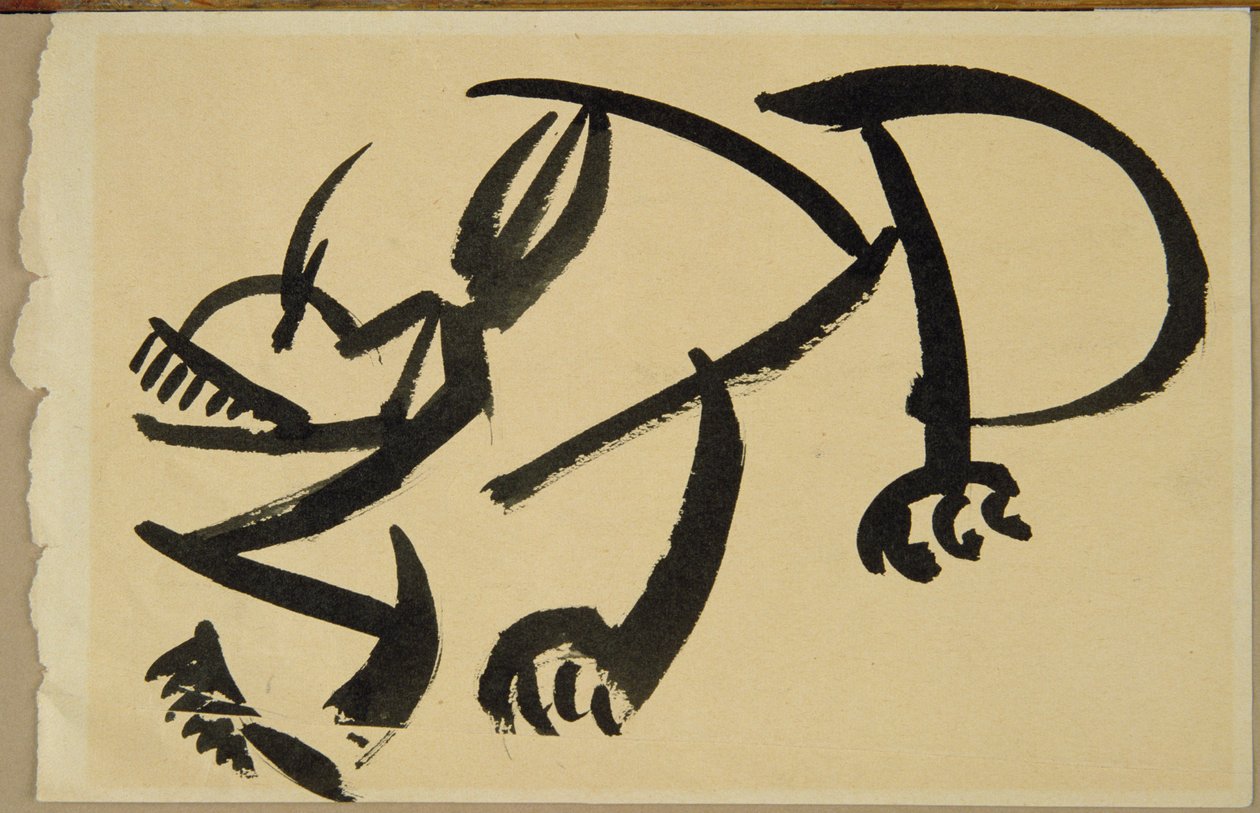 Kot przed skokiem, 1913 (czarne pranie na papierze) autorstwa Henri Gaudier Brzeska
