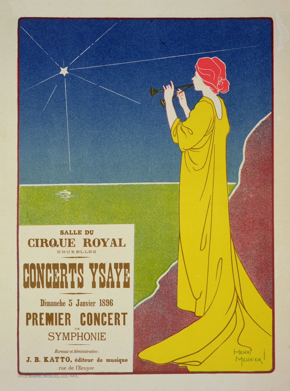Reprodukcja plakatu reklamującego „Koncerty Ysaye”, Salle du Cirque Royal, Bruksela, 1895 autorstwa Georges Meunier