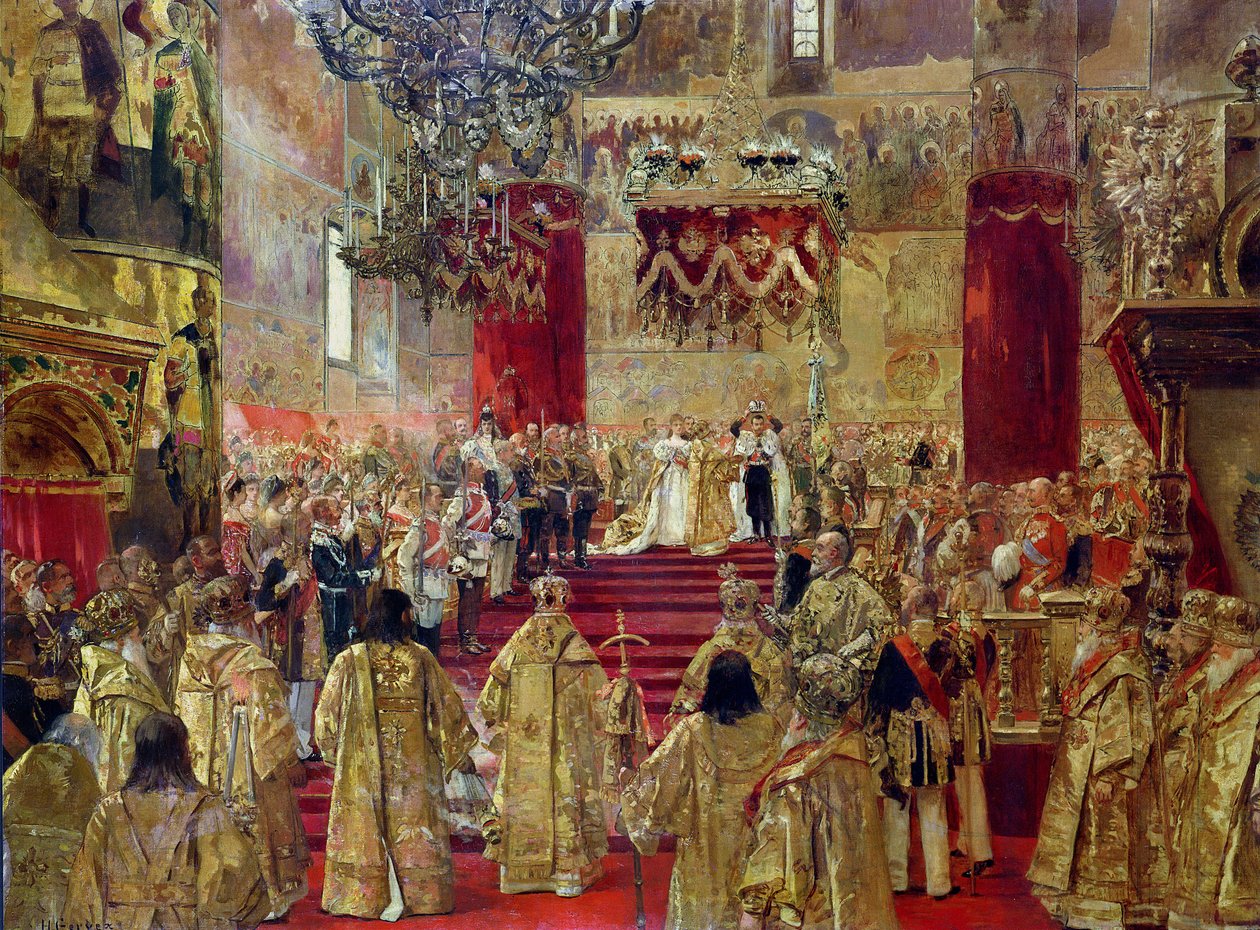 Studium koronacyjne cara Mikołaja II (1868-1918) i carycy Aleksandry (1872-1918) w kościele Wniebowzięcia NMP, Moskwa, 14 maja 1896 autorstwa Henri Gervex