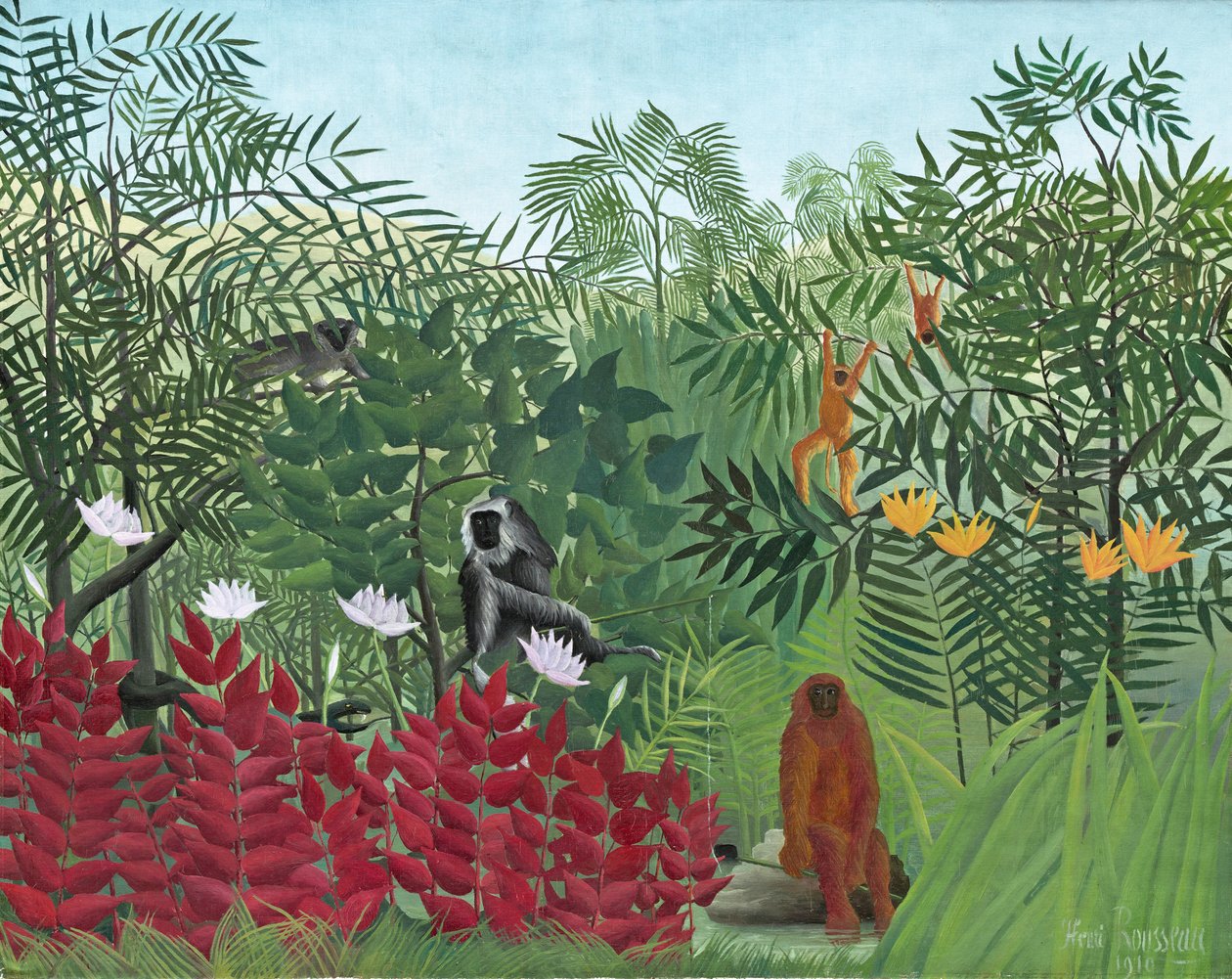 Las tropikalny z małpami, 1910 autorstwa Henri Rousseau