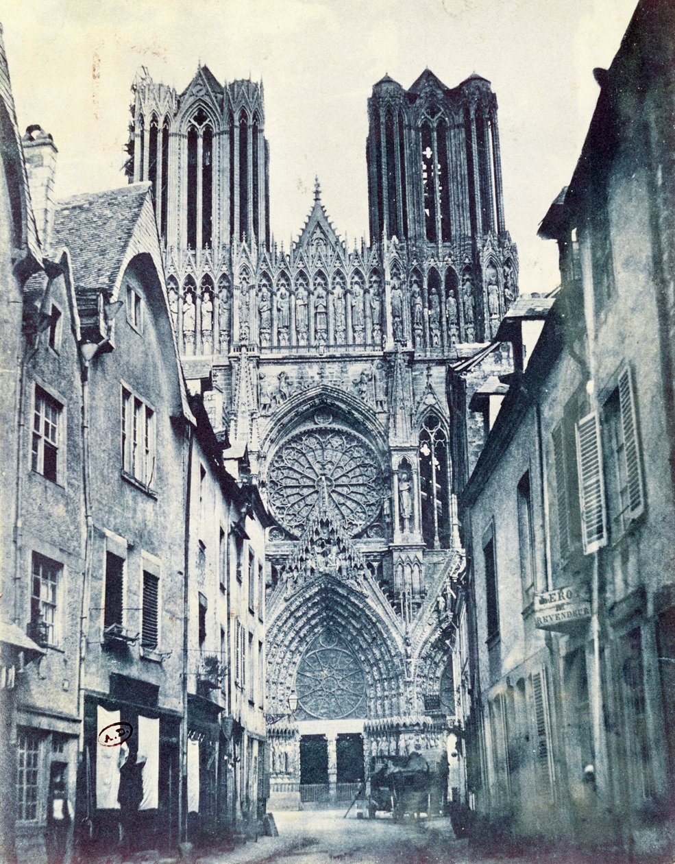 Katedra w Reims ok. 1851 (cyjanotypia) autorstwa Henri Jean Louis Le Secq