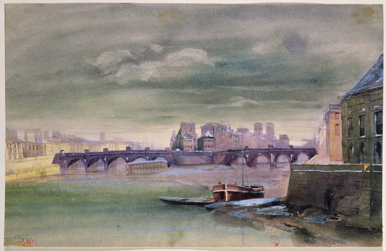 Pont-Neuf i Ile de la Cite, 1881 (wc na papierze) autorstwa Henri Jean Baptiste Levis