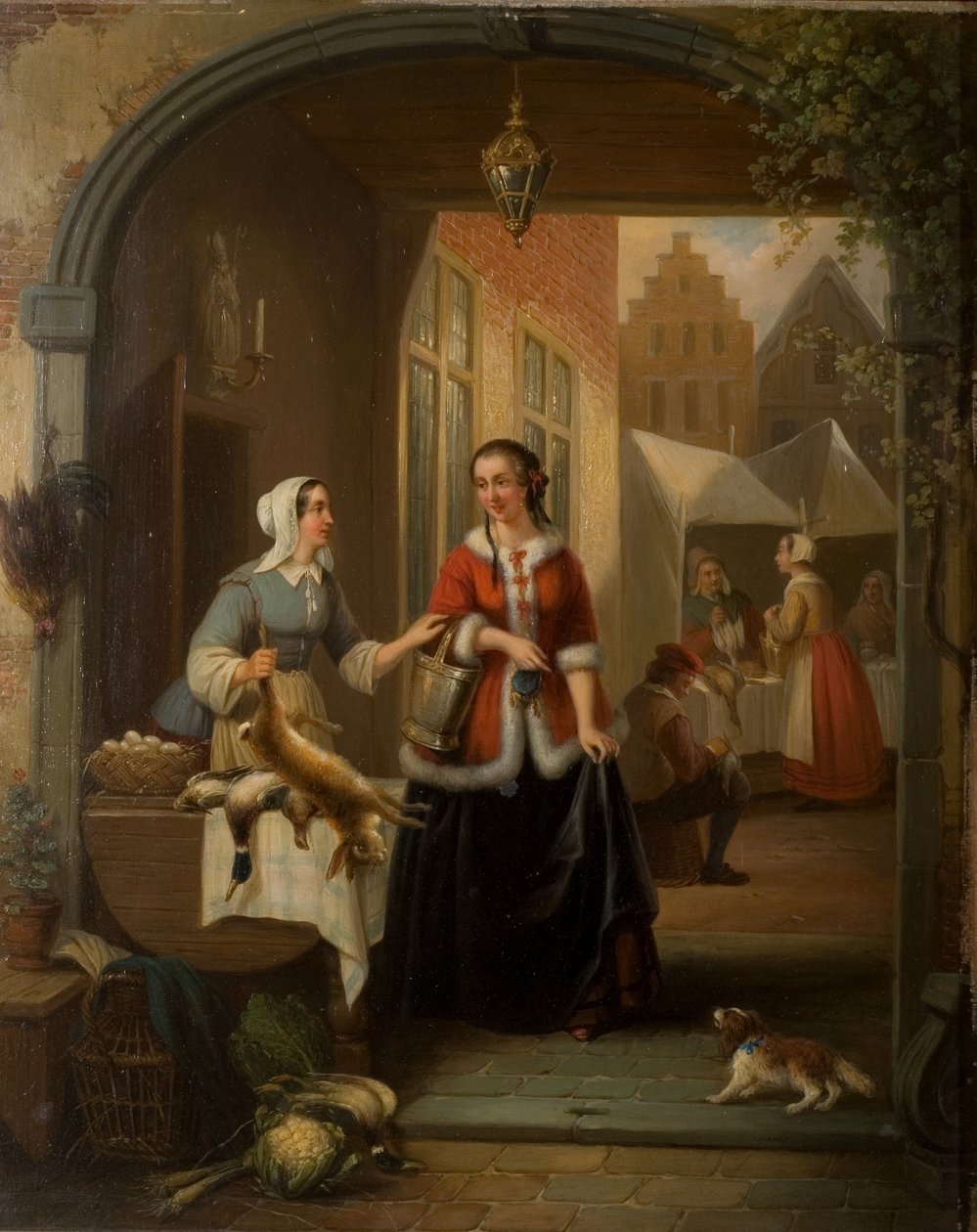 Holenderska scena targowa autorstwa Henri Joseph Gommarus Carpentero