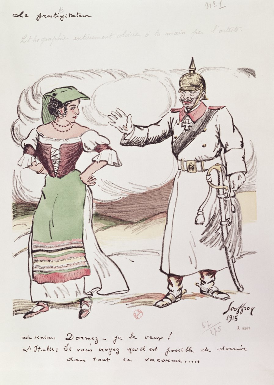 Kaiser Wilhelm II (1859-1941) próbuje uśpić Włochy, aby nie dopuścić do wybuchu I wojny światowej, 1915 autorstwa Henri Jules Jean Geoffroy