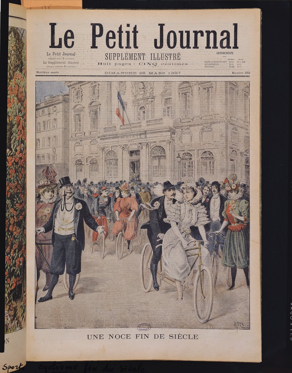 Wesele na rowerze, ilustracja z okładki „Le Petit Journal”, 5 marca 1897 r. autorstwa Henri Meyer