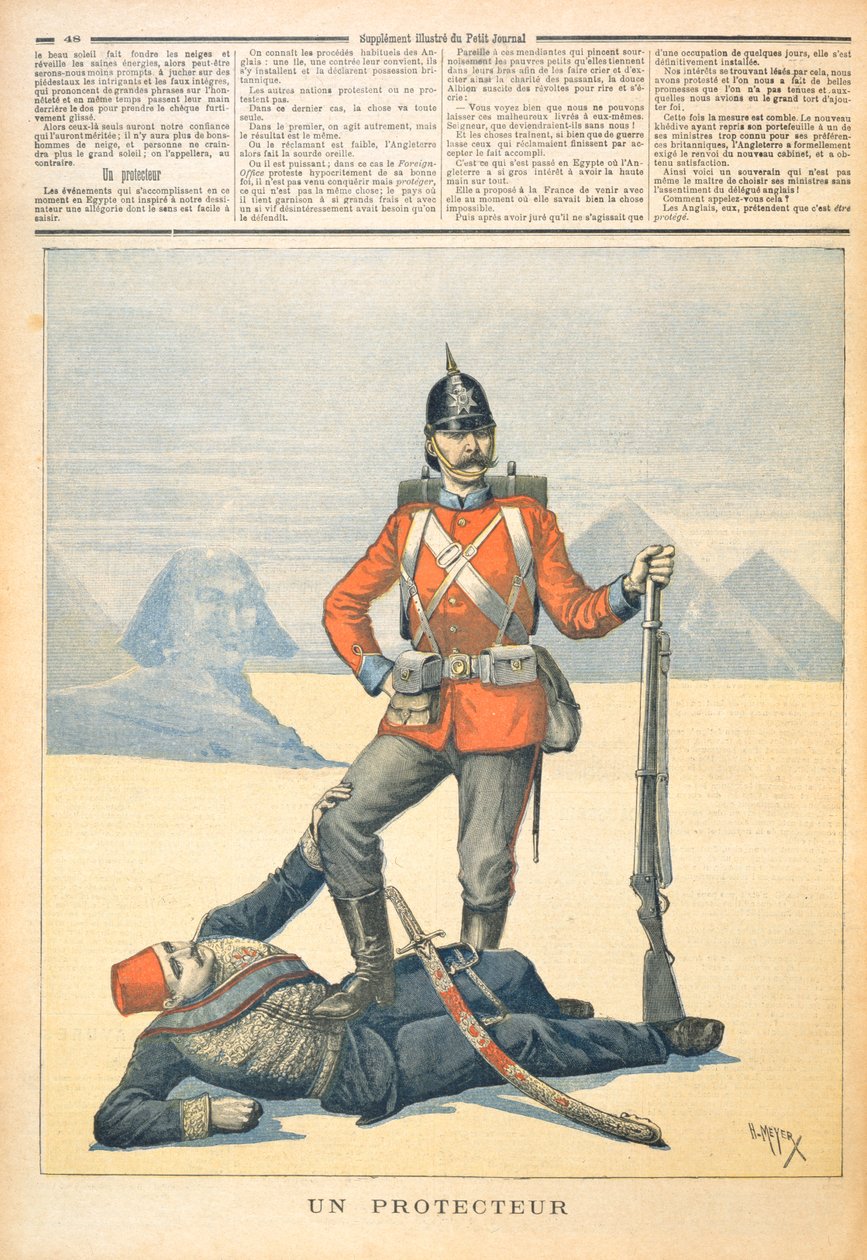Wielka Brytania przedstawiona jako „Obrońca” Egiptu, rysunek z „Le Petit Journal”, 11 lutego 1893 autorstwa Henri Meyer