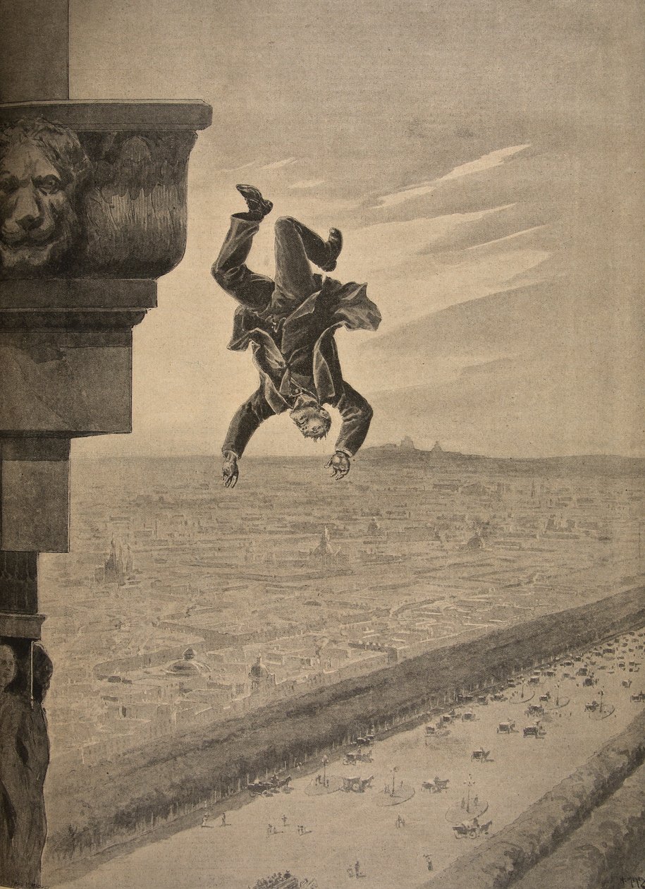 Samobójstwo pod Łukiem Triumfalnym, ilustracja z „Le Petit Journal: Supplement illustre”, 8 maja 1898 autorstwa Henri Meyer