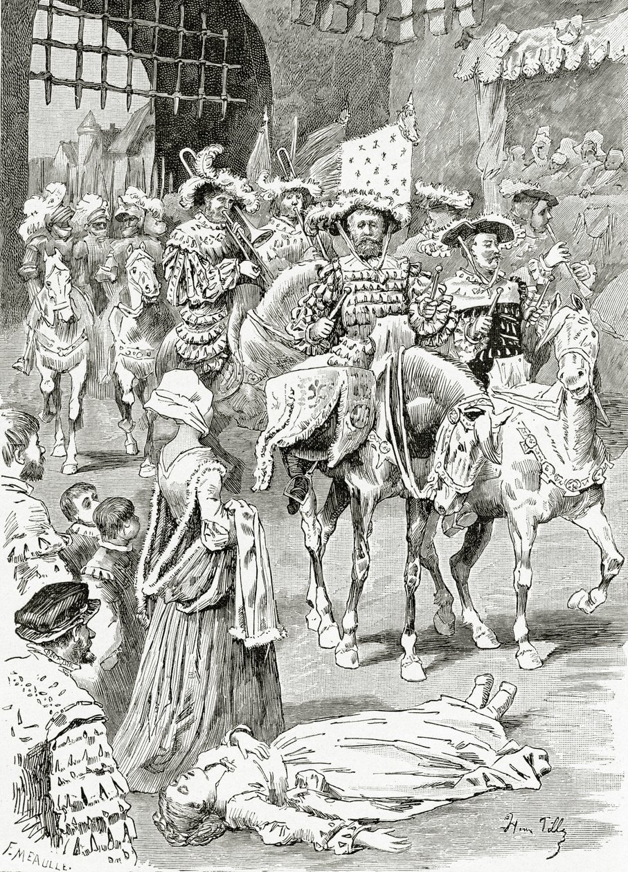 La Fiancée du Timbalier, XIX w. (grawerunek bw) autorstwa Henri Pille