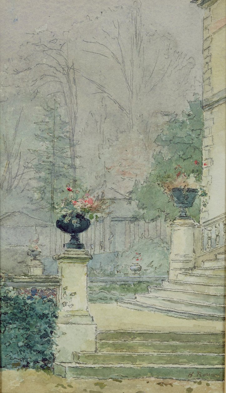 Schody Les Fourneaux w Melun (ołówek i toaleta na papierze) autorstwa Henri Rouart