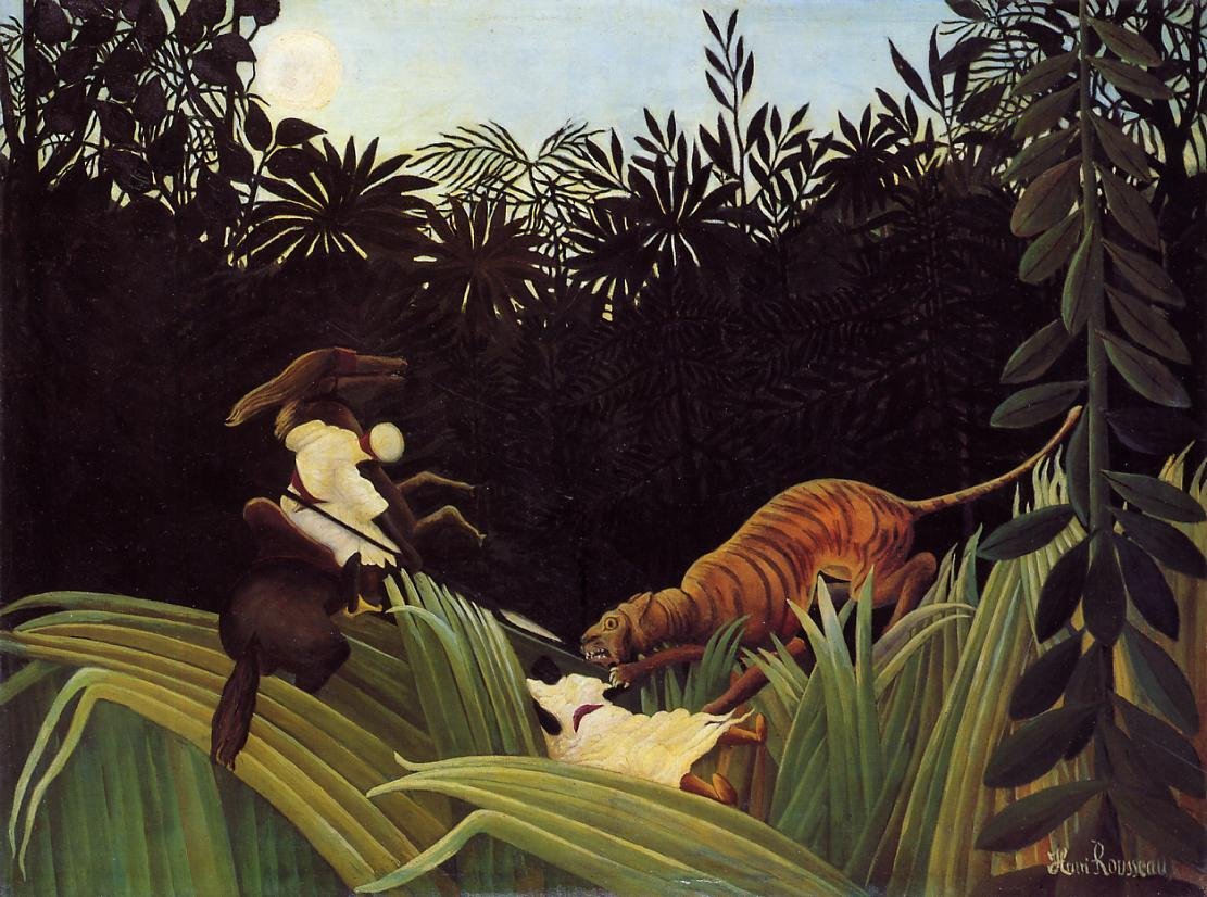 Zwiadowcy zaatakowani przez tygrysa autorstwa Henri Rousseau