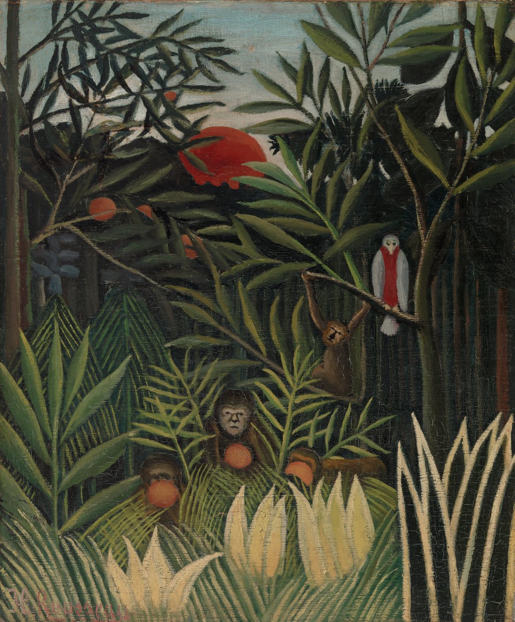 Małpy i papuga w dziewiczym lesie autorstwa Henri Rousseau