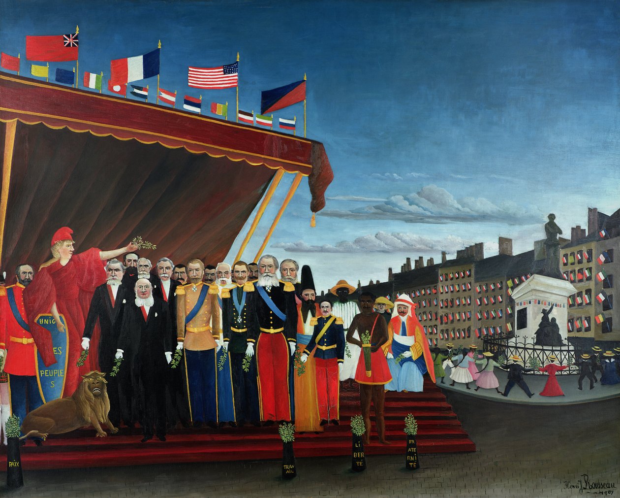 Przedstawiciele obcych mocarstw przybywający, by pozdrowić republikę na znak pokoju, 1907 autorstwa Henri Rousseau