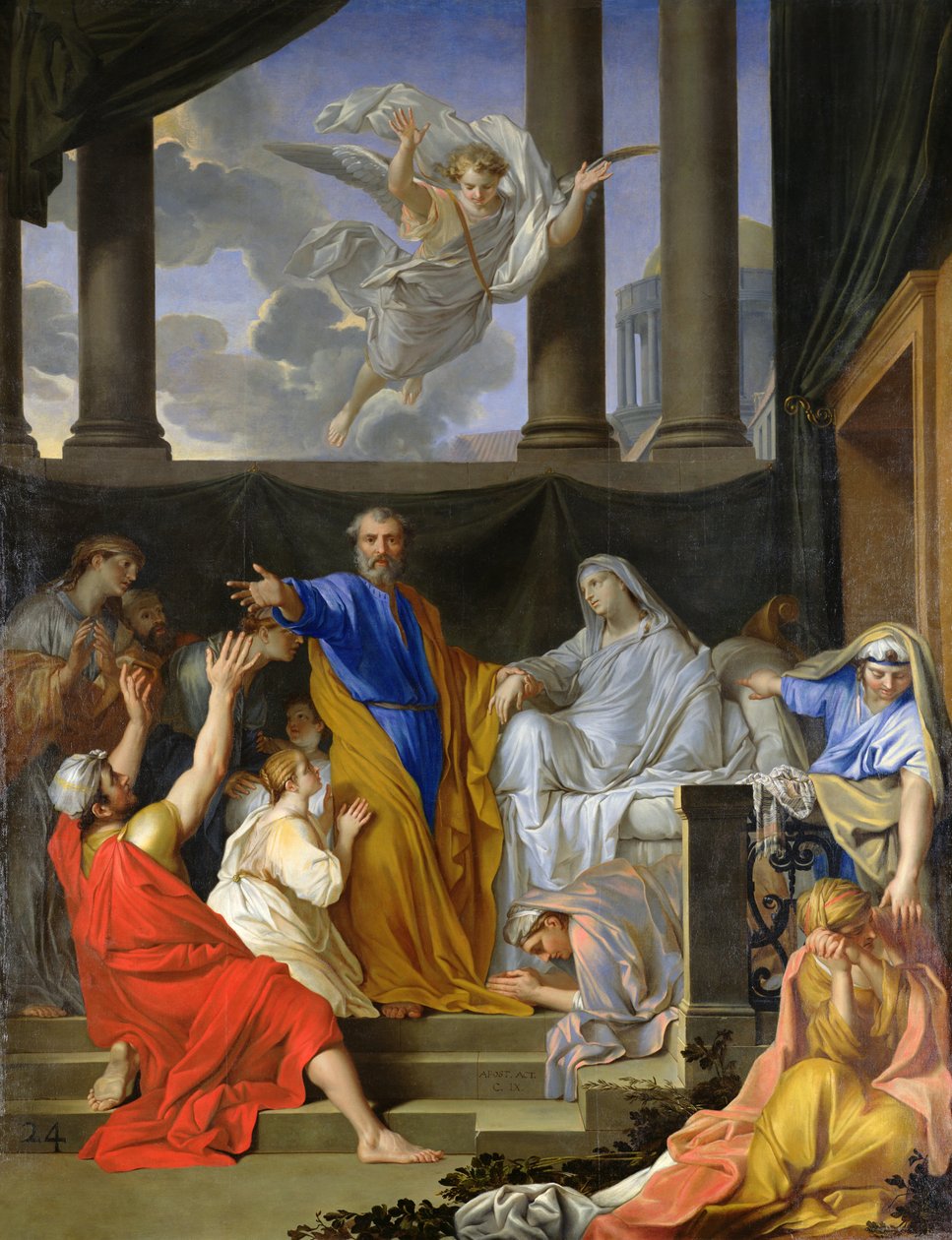 Św. Piotr wskrzeszenie wdowy Tabithy, 1652 r. autorstwa Henri Testelin