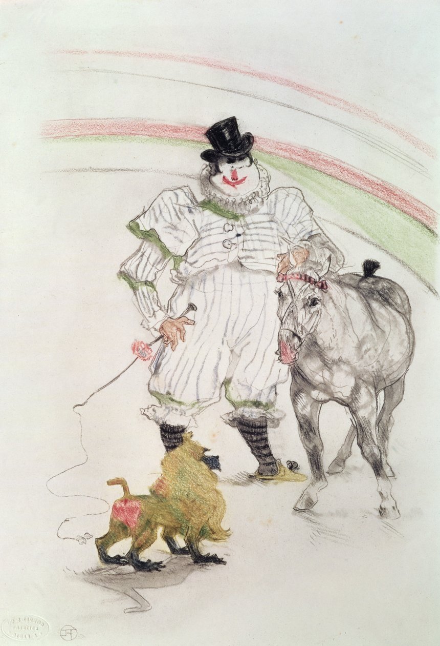 W cyrku: przedstawienie konia i małpy, 1899 (kreda, kredki i grafit) autorstwa Henri de Toulouse Lautrec