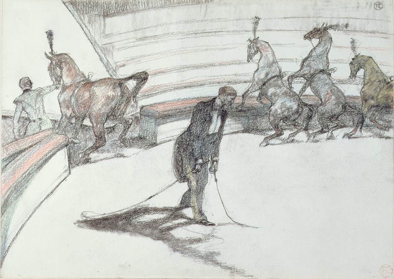 W cyrku: Chevaux en Liberte, 1899 (czarny i kolorowy ołówek na papierze) autorstwa Henri de Toulouse Lautrec