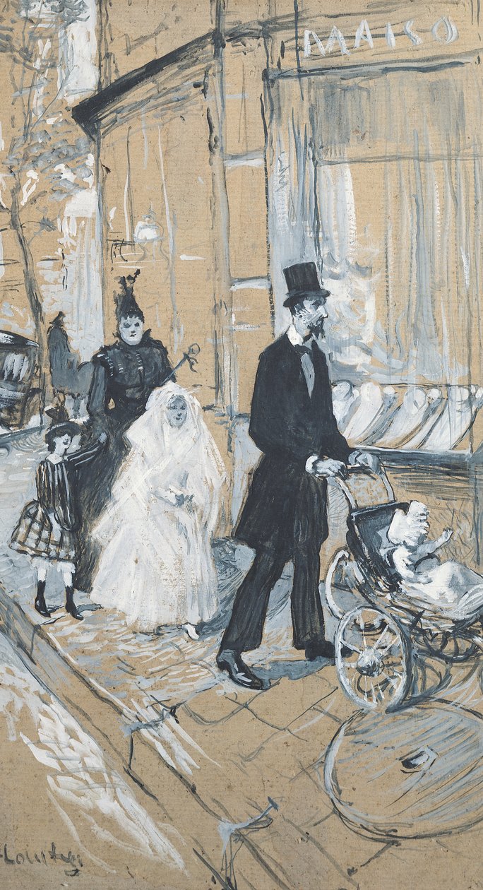 Dzień Pierwszej Komunii, 1888 (grisaille na tekturze) autorstwa Henri de Toulouse Lautrec