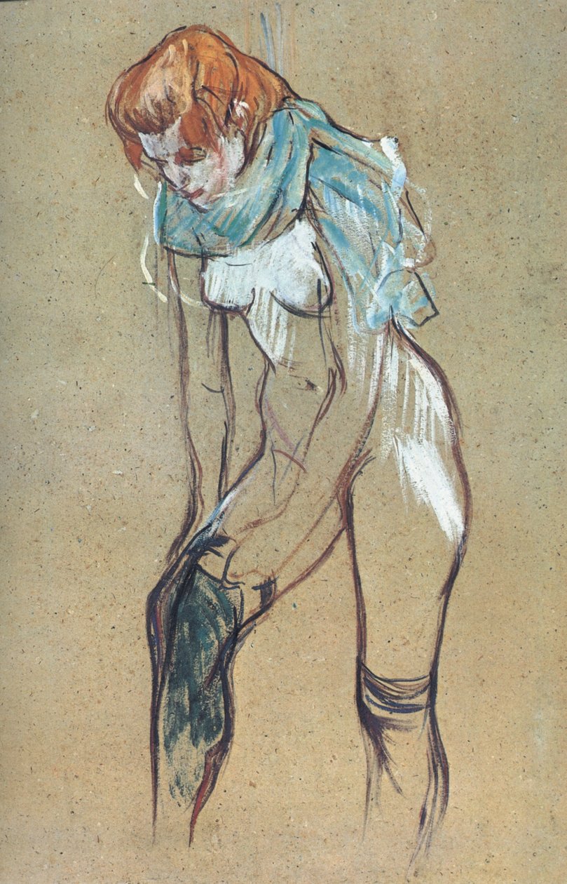 Kobieta zakładająca pończochy autorstwa Henri de Toulouse Lautrec