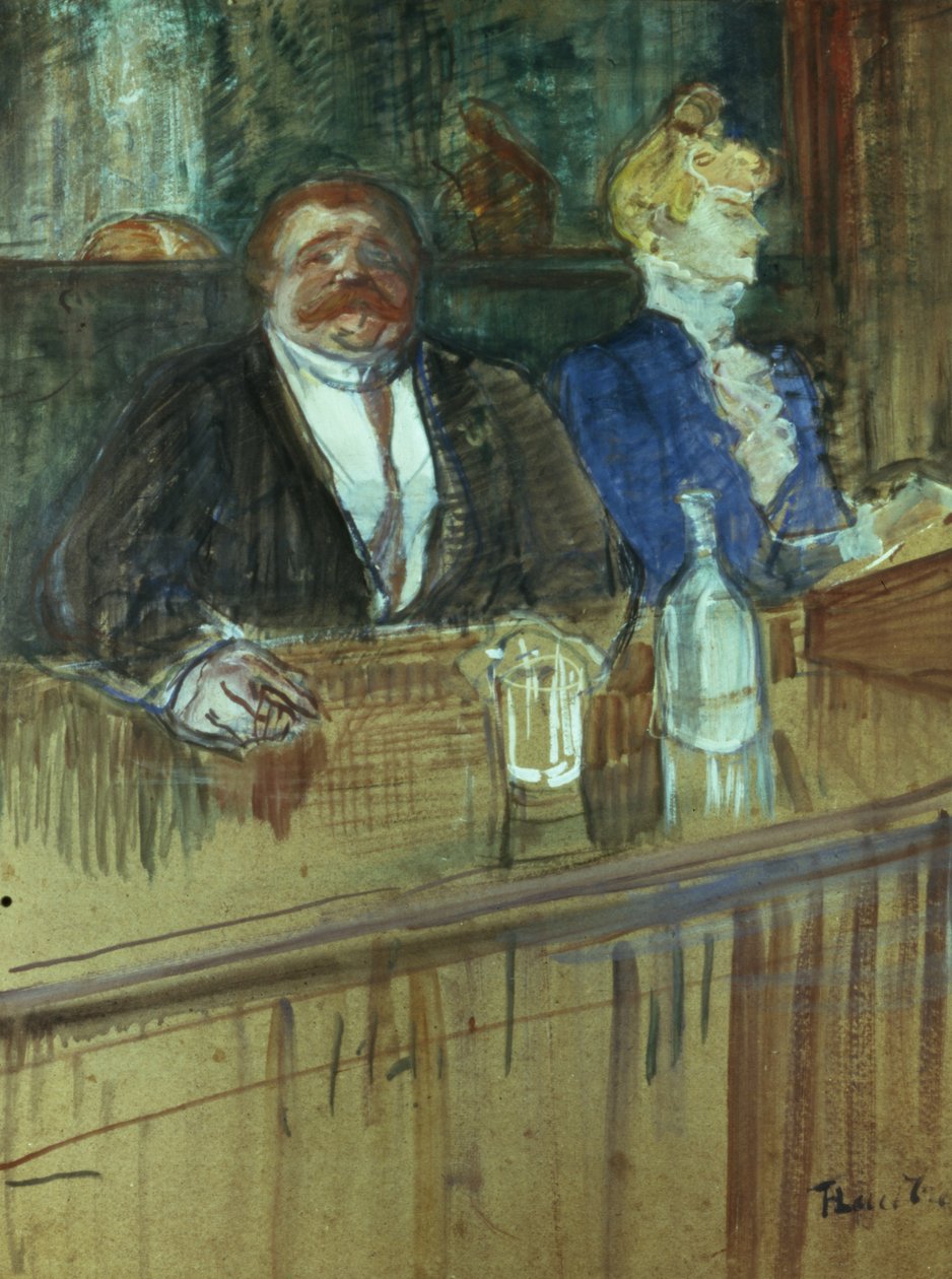 W barze: Gruby właściciel i anemiczny kasjer, 1898 autorstwa Henri de Toulouse Lautrec