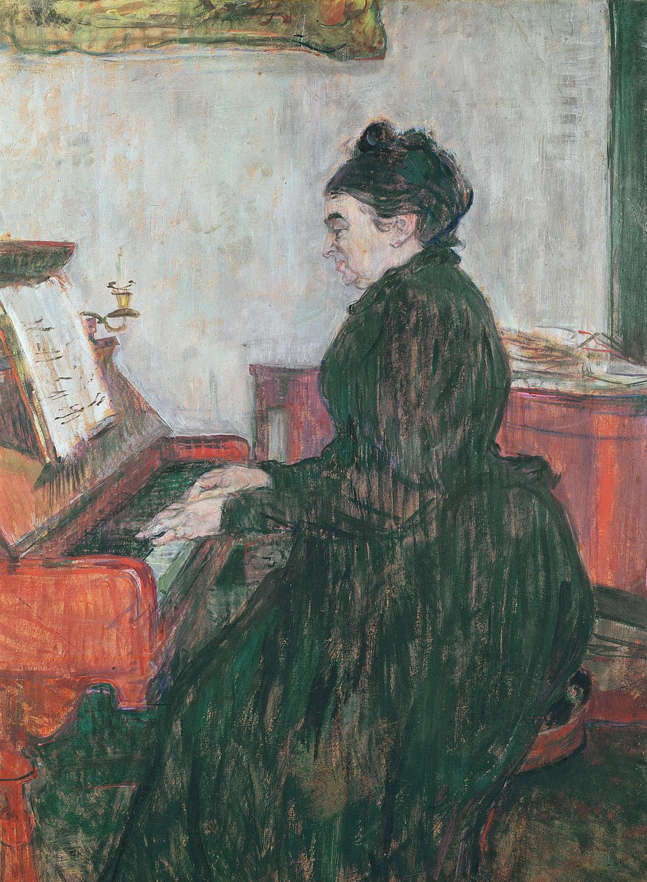 Madame Pascal przy fortepianie w salonie Chateau de Malrome, 1895 autorstwa Henri de Toulouse Lautrec